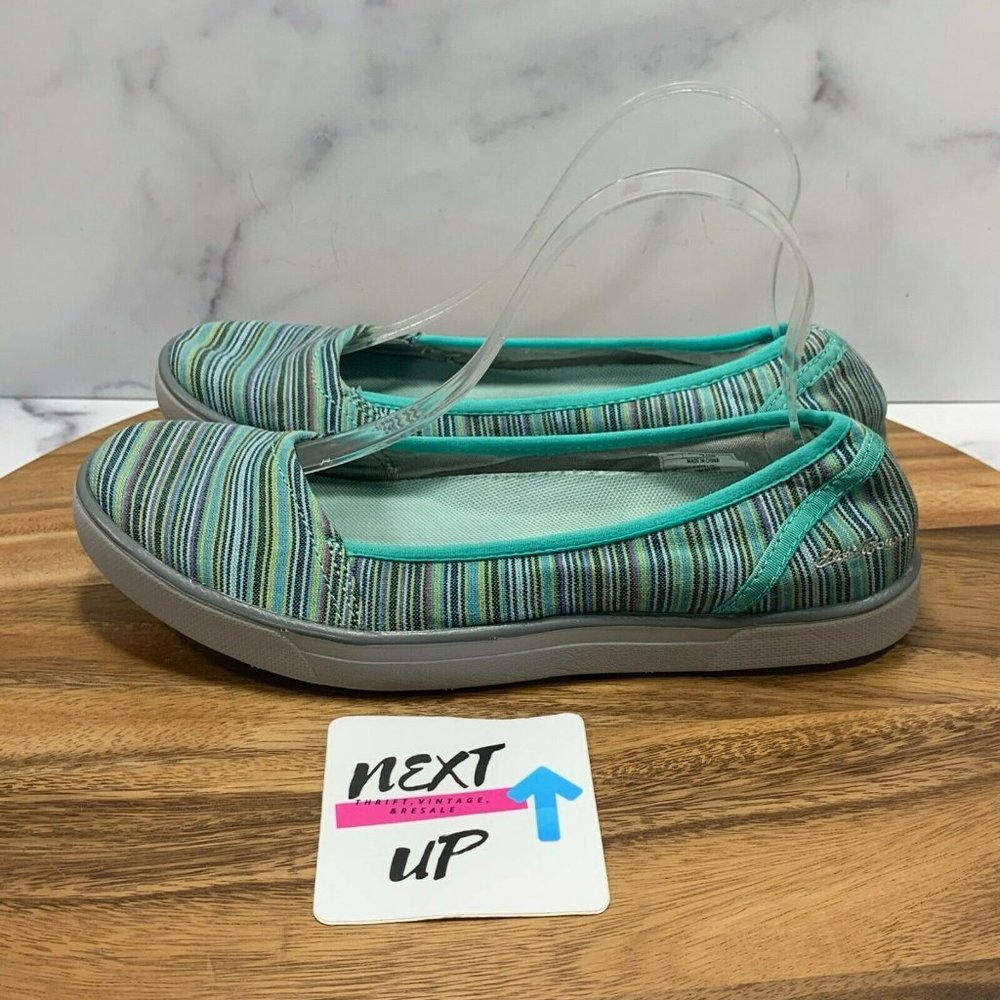 Eddie Bauer Green Striped Women's Flats Slip On Loafer Comfort size 9